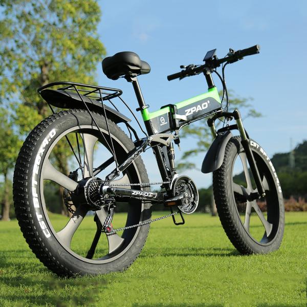 Folding Full Suspension Fat Tire Electric Bike 1000W 48V 26*4.0 Snow Tire Disc Brake