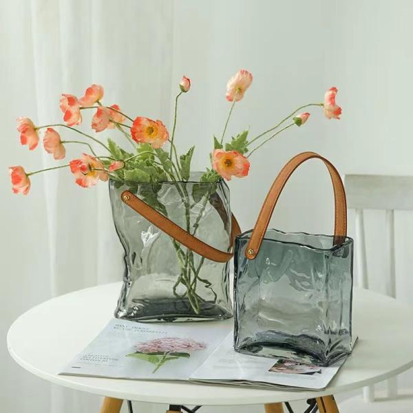 Modern Unique Clear Handbag Vase Purse Glass Vase Decor for Home Office