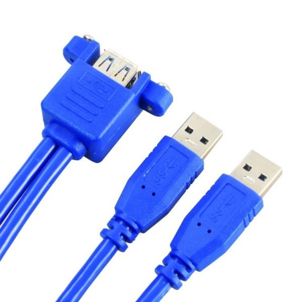 Double câble d'extension USB 3.0 monté sur un panneau de type A, mâle à femelle