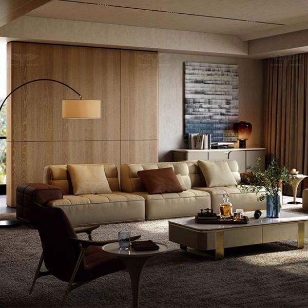 Italian Pea Leather Sofa Living Room Modern and Noble Straight Row Light Luxury Top Layer Cowhide Sofa