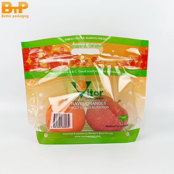 Custom Printed Handle Stand-up Zipper Bags for Fresh Fruits & Vegetables, Fully Recyclable Material PP Bag