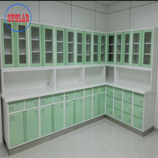 Hospital Clinic Furniture Wall Mounted Disposal Cabinet Stainless Steel Handle 110 Degree Hinge White