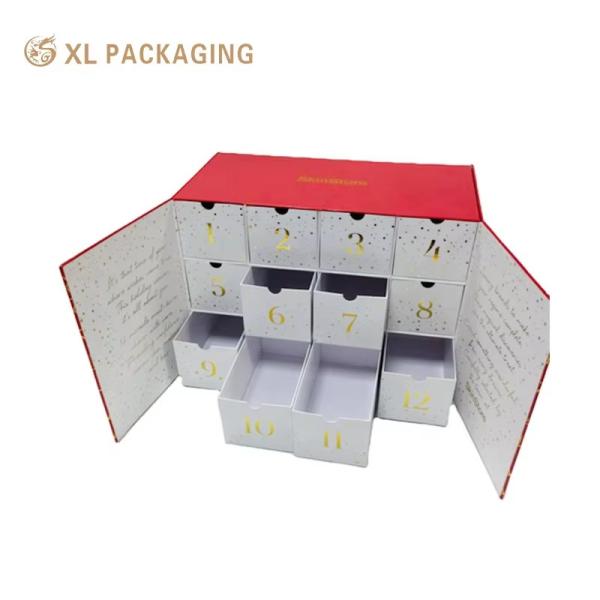 XL Packaging Custom Luxury Boxes Christmas Printing Design Advent Calendar Box 12 24 Days Star Tree Type Inside Full Colour Skin Care Cosmetic Gift Box