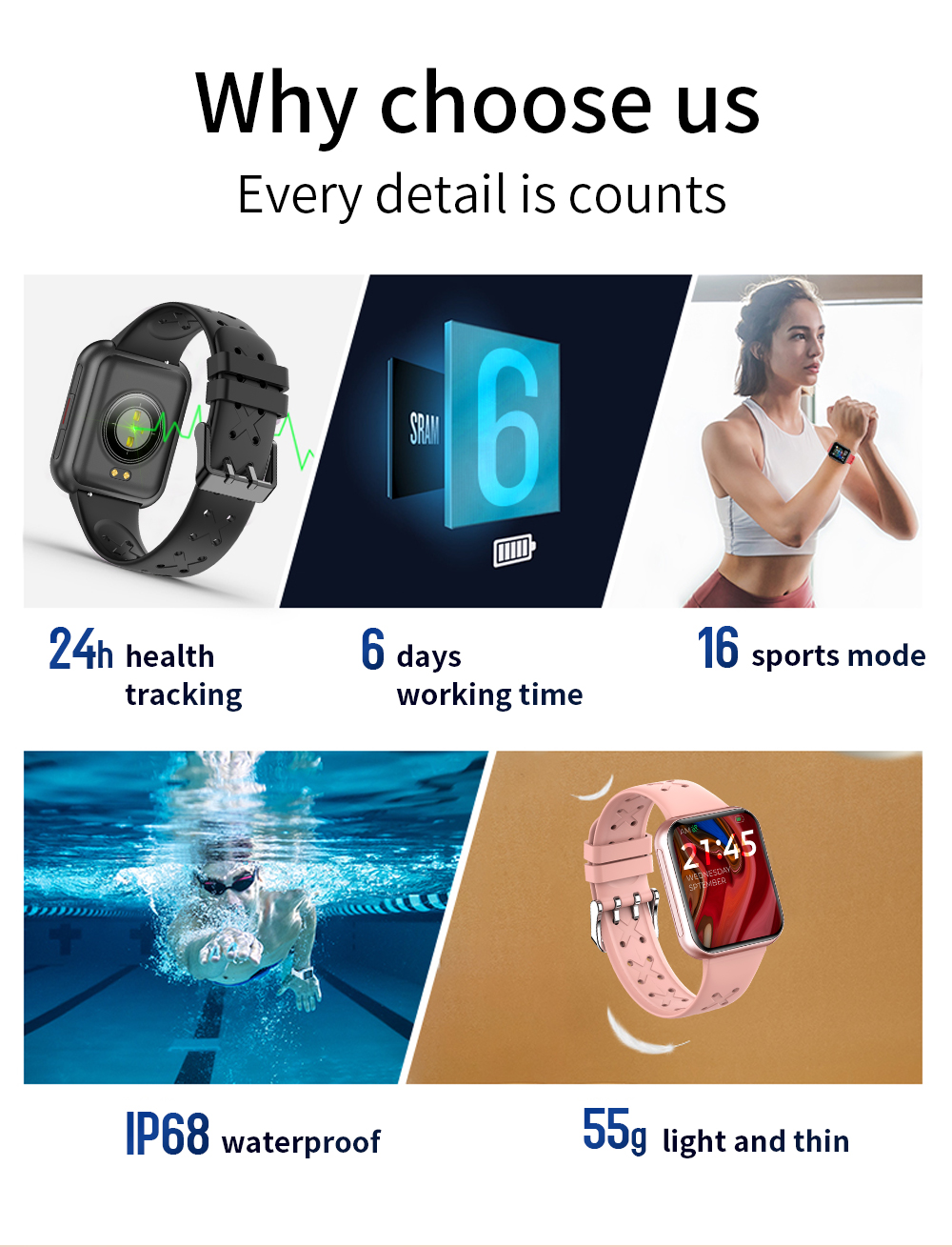 Наручных часов дозора Bluetooth экрана касания чернота случая PVD сплава умных квадратная