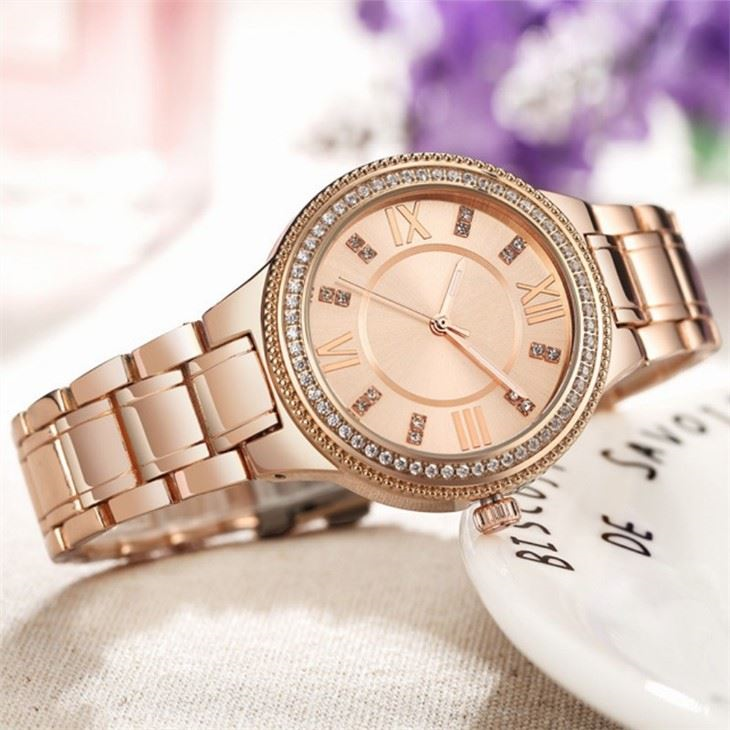 Aolly Case Women Quartz Wrist Watch Diamond Set Steel Belt 20cm Strap