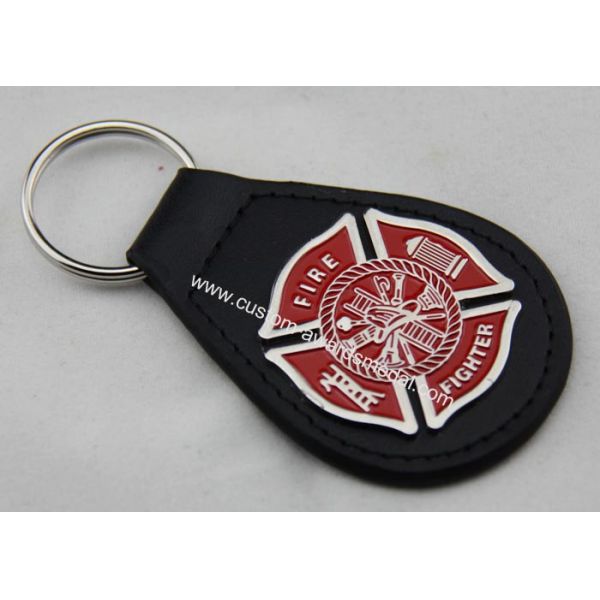 Zinc Alloy Personalized Leather Keychains / Fire Fighter Leather Key Chain