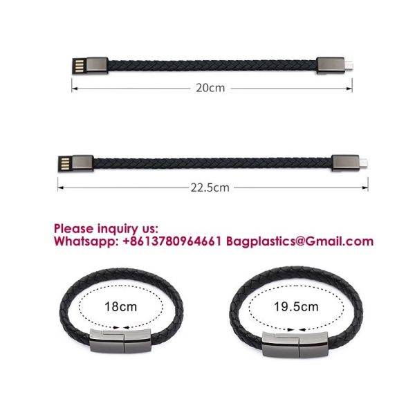USB C To USB C Short Charging Cable 7.9in Portable Fashion Fast Bracelet Charger Wrist Data Transfer Cord For IOS Huawei Samsung Galaxy LG Android