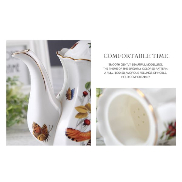 Floral 6.7oz Tea Cup 1400ml Teapot Bone China Coffee Serving Set