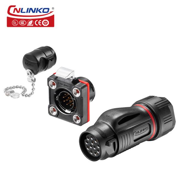 CNlinko M20 Industrial Waterproof IP68 12 Pin Automotive DC Power Connector Outdoor Electrical Cable Wire Adapter  Plastic Plug