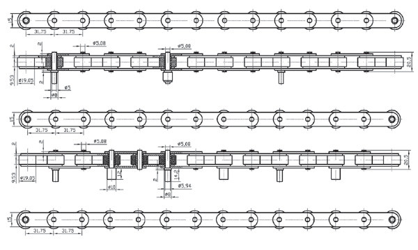 Transmission Components Food Production Packaging Line 2040SS Roller Chain