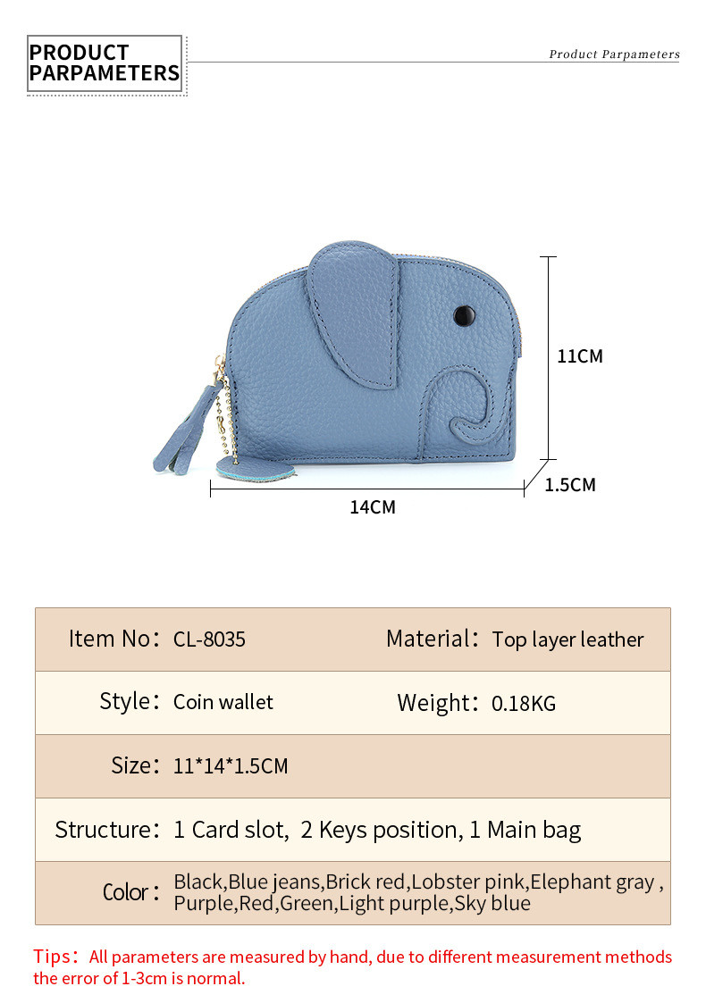 Первый слой коровьей кожи Женский кошелек Новый слон Творческий тазл Застежка сумка кожаная ключевая сумка монета сумка