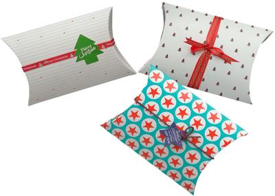 Gold Kraft Christmas Pillow Boxes Paper Folding Jewelry Packaging Ribbon Tag Attachment
