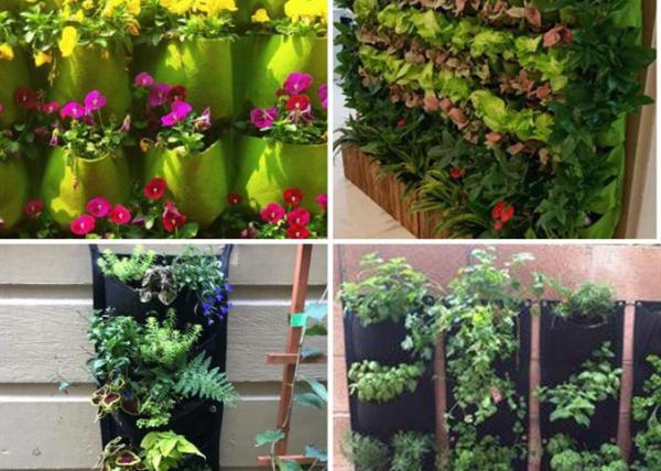Vertical Hanging Wall Felt Garden Planter With Roomy Pockets For Herbs Or Flowers