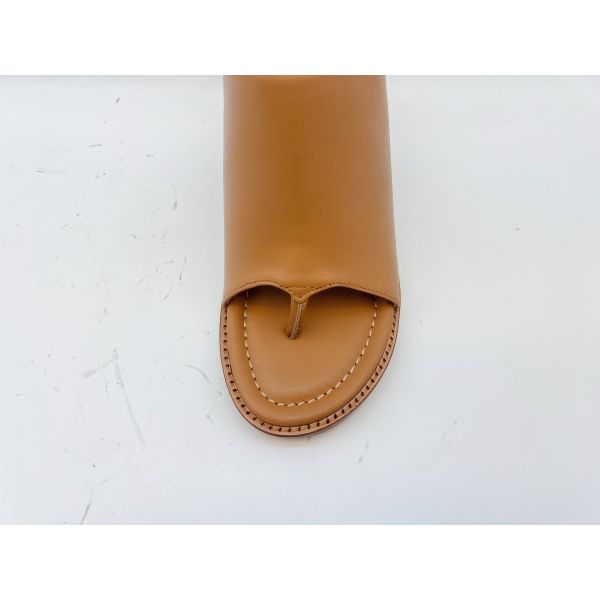 Soft Cow Leather Womens Dress Shoes OEM Tan Open Toe Thong Sandals