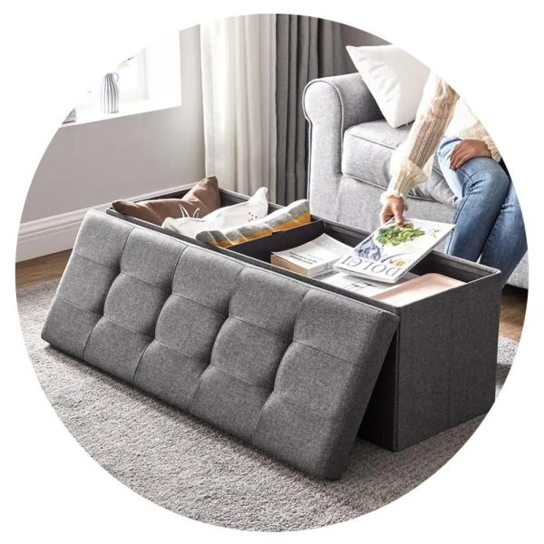 Multifunctional Living Room Storage Ottoman Bench Fabric For Apartment