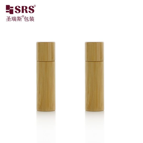 Cosmetic Glass Bamboo Roll On Bottle 5ml For Essential Oils Perfume
