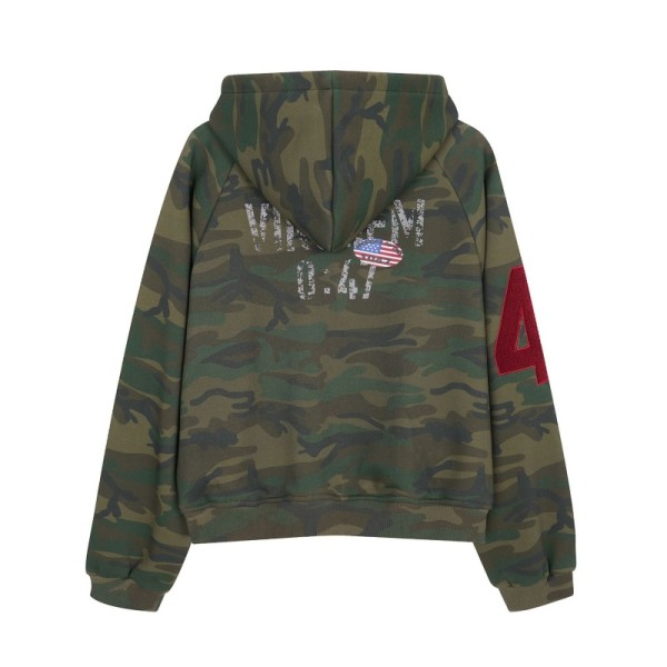 Custom Camo Patch Vintage Streetwear Zip Up Sweatshirt Hoodie For Men