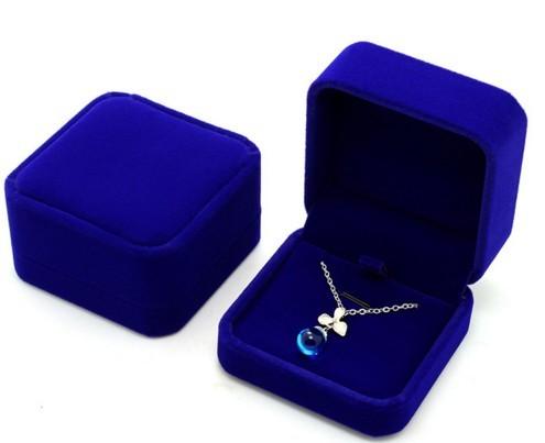 Blue Flocked Jewelry Velvet Box Bracelet / Ring Glossy Varnishing Gift Boxes