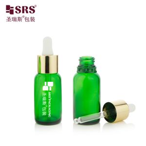 BOS005-30ml UV-Protected Green Glass Dropper Bottles With Gold Tamper Cap For Premium Skincare Serums 20-400 Thread