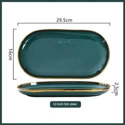 Hot Sale Exquisite Life High Quality Gold Frame Dark Green Home Porcelain Dinner Set Ceramic Tableware Set