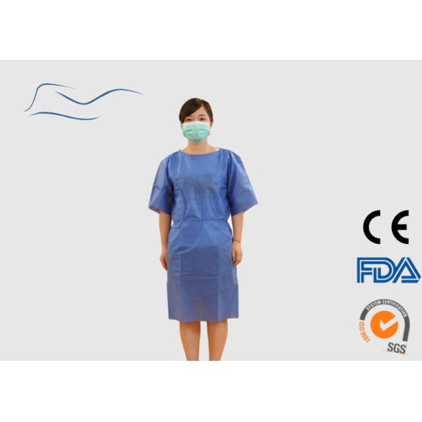 Light Blue Disposable Patient Gowns Dust Proof CE / ISO Certification