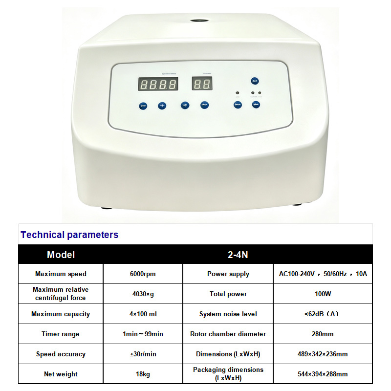 2-4N Low Speed Laboratory Centrifuge 6000rpm Compact Benchtop Model New Arrival