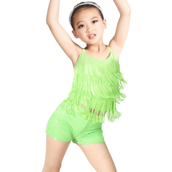 Cheerful Fringe Top Sequin Shorts Children'S Dance Costumes Tassel Outfits