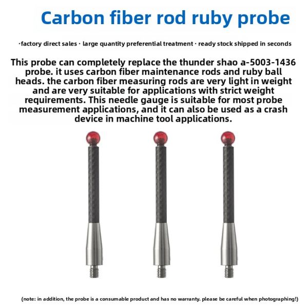 Renishaw A-5003-1436 Probe 3D Stylus 6.0 Ruby 50mm Long M4 Carbon Fiber Rod for Milling Machine Industry 1 Year Warranty