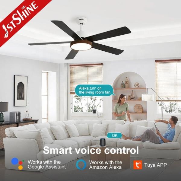 Ventilador de teto LED de controle inteligente com lâmina de MDF de 52 polegadas e potência de motor de 35/60W