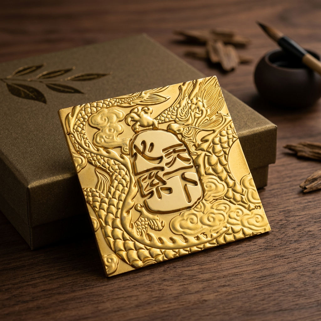 Customized Metal Zinc Alloy Nameplate With Dragon Pattern Embossed High-end Gift Box Logo