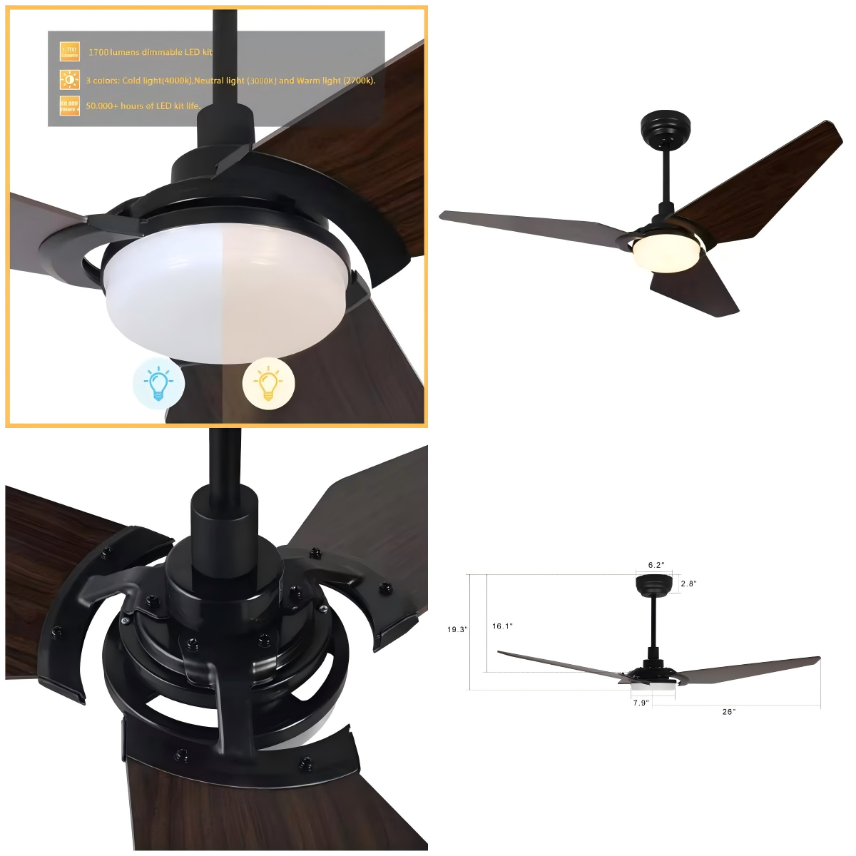 Wholesale 52 Inch Ceiling Fan With Light For Dining Room Lighting Decoration Led Ceiling Fan Light