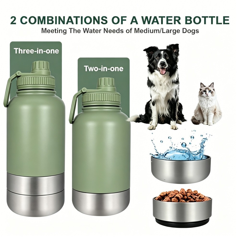 Portable 32 Oz Insulated Stainless Steel Dog Water Bottle For Outdoor Travel