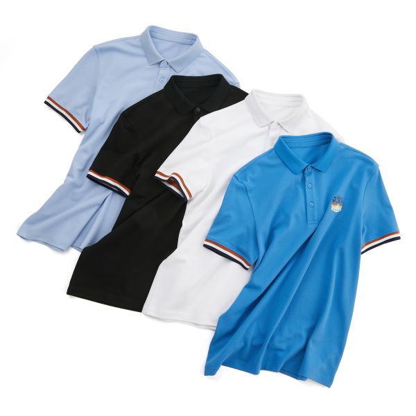 Polyester / Cotton Men'S Polo Shirts Striped With Custom Embroidered Logo
