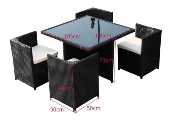 Outdoor Square Rattan Garden Dining Table With Glass Top Weatherproof