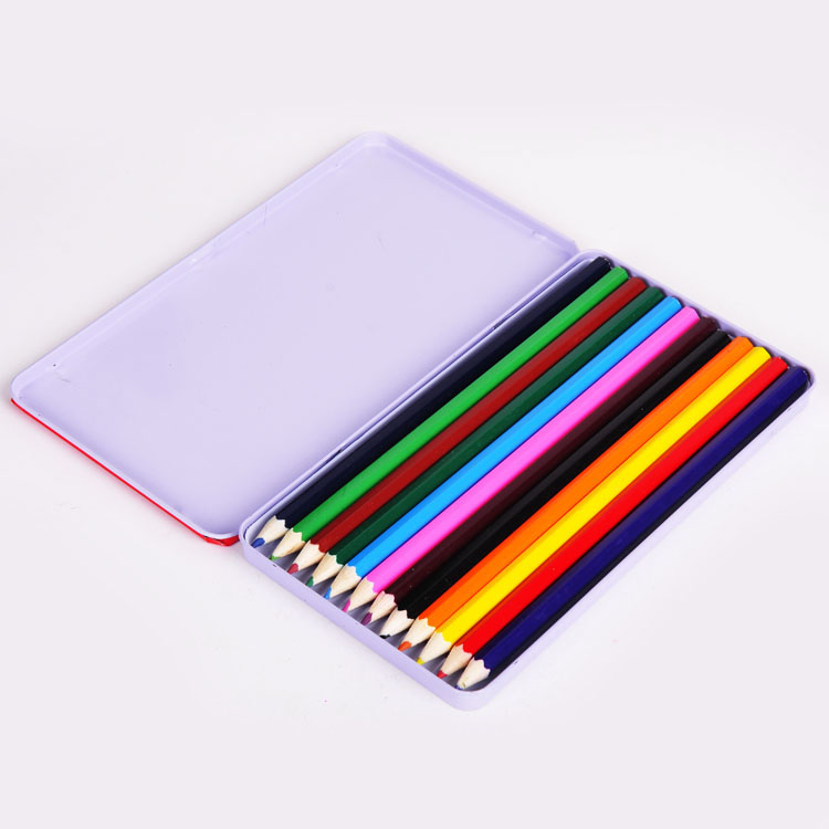 wholesale presharpened hex 12pcs tin box wooden color pencil