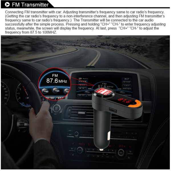 Multifunction Colorful Car Audio Bluetooth Adapter With Digital Tube Display