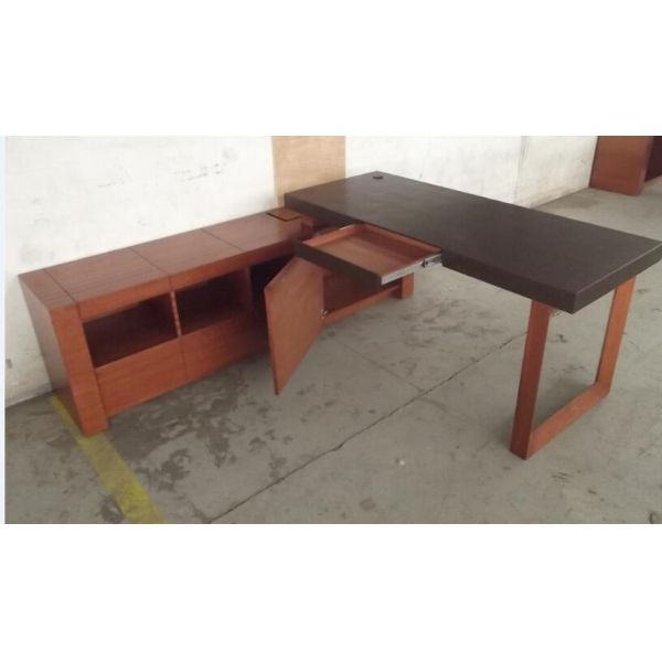 L Shaped Office Desk With Slide Drawers / Assembled Cherry Wood Desk