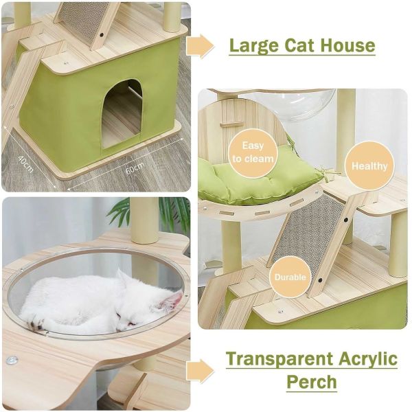 Multi-Level Cat Condo with Sisal Scratching Posts and Durable Wood Construction