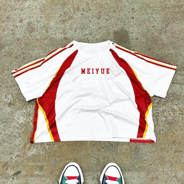Vêtements de rue Jersey personnalisés Vintage graphique Sublimation Polyester américain Retro Soccer Couleur Blocs Rayés Boxy Fit T-shirts pour hommes