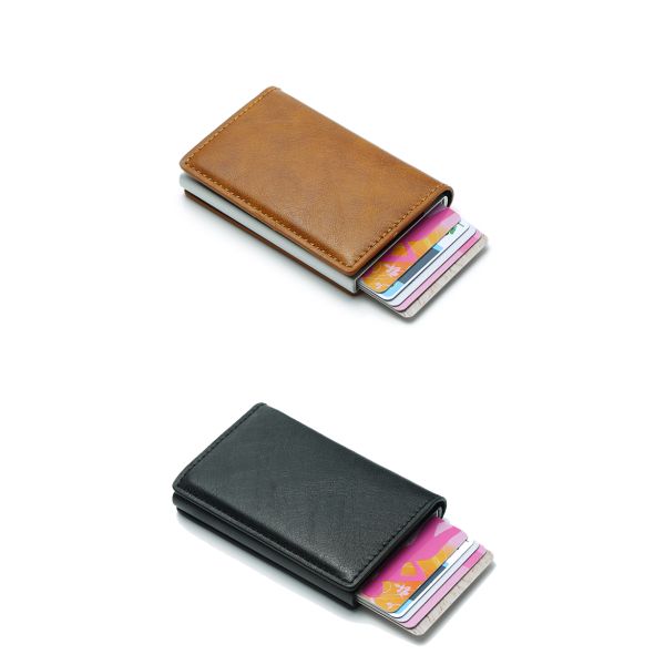 Customized Color Pop Up PU Leather Metal Wallet Blocking Automatic Aluminium Credit Card Holder Custom