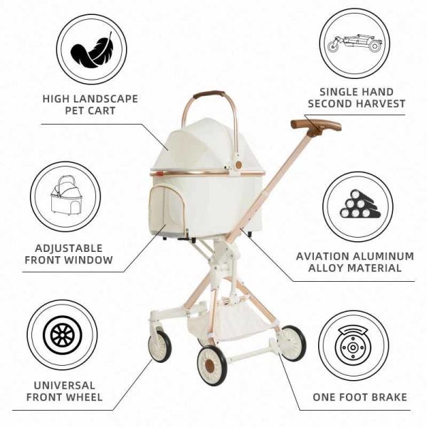 Wholesale  Durable  Pet Stroller Foldable Lightweight 4-Wheel Safe Detachable OEM Dog Cat Travel Stroller