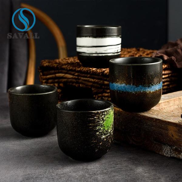 Straight Black Porcelain Tea Cups