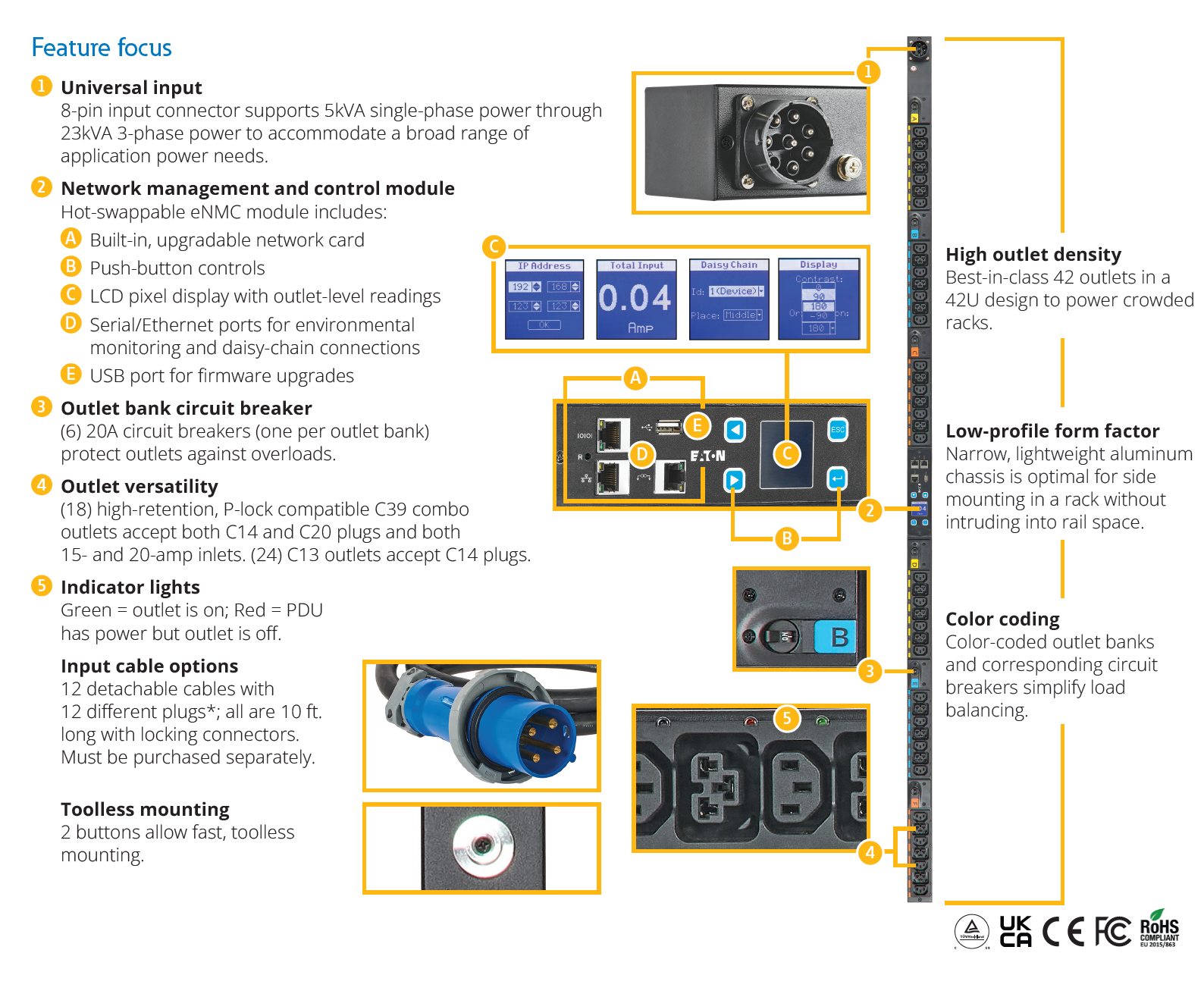 16A Мониторируемый центр обработки данных PDU 12 Way EATON EFLXL02H FLEXPDU LOCAL METER 1U C20 1P 12XC13