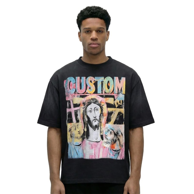Black Oversized T Shirt Men Cotton 230GSM With Digital Printing