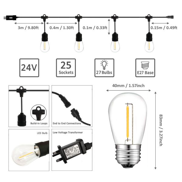 Shatterproof White Outdoor Festoon Lights 240v 1500LM For Bistro Pergola