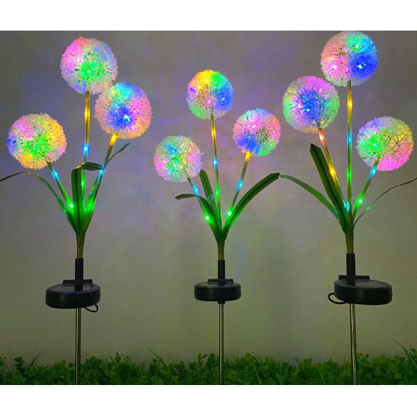 Ground Plug Triple Dandelion Solar Lawn Light for Outdoor Garden Landscape Ambient Patio