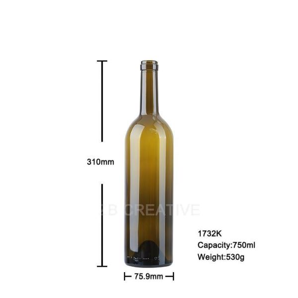 Standard Plus Bordeaux 750ml Empty Glass Bottles With Cork Top 530g 1732K