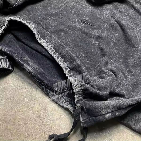 Custom Drop Shoulder Elastic Cuffs Designer Hoodie Men Denim Street Wear Hoodie Cropped Acid Washed Vintage Boxy Hoodie Men