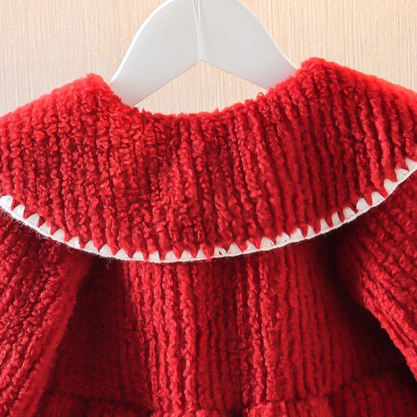 Girls Single Breasted Lotus Leaf Lightweight Windproof Jacket Lambswool Coat With Mink Collar