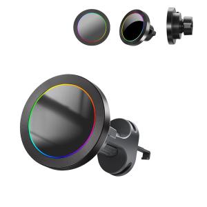 アルミ合金 質感 RGB ライト エフェクト ワイヤレス 自動車用 携帯ホルダー 急速充電と調整可能なライト